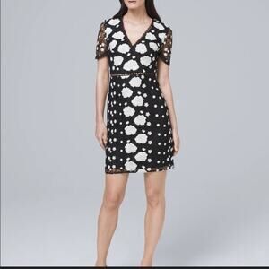 Monique Lhullier Eva lace dress floral black white sz 14